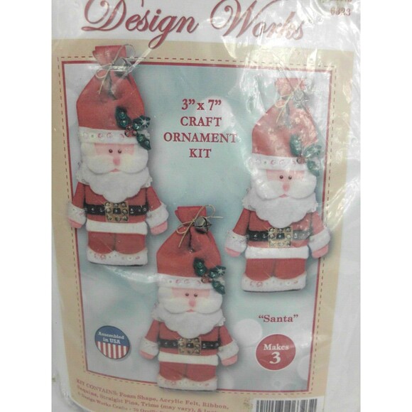 Design Works Craft Ornament Kit 3 Santa Claus Ornaments 6323 New - Picture 2 of 4